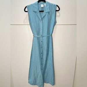 Vintage Sleeveless Blue Button-Up Dress